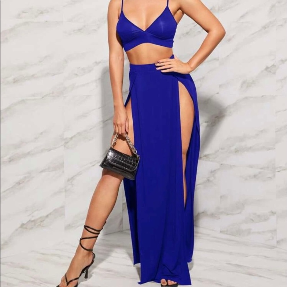 Bralette Top And High Split Front Skirt Set